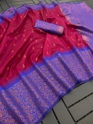 Red color soft kanjivaram silk saree with zari weaving work