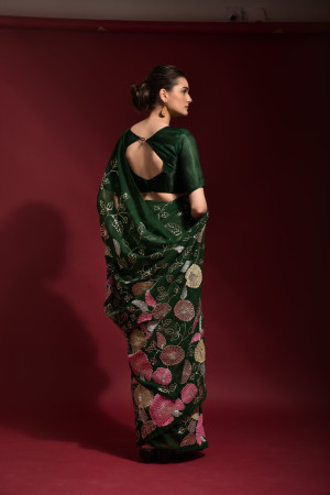 Green color designer georgette saree with sequance embroidery work