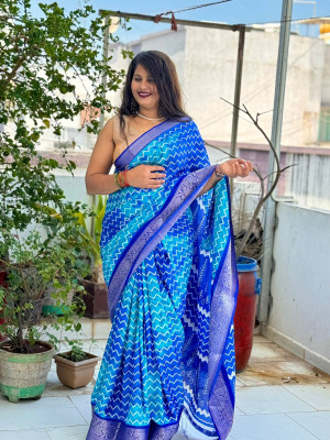 Multi color soft dola silk saree with shibori printed