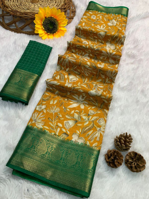 Yellow color soft dola silk saree with jacquard border
