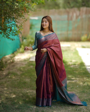 Magenta color soft kanjivaram silk saree with zari weaving work