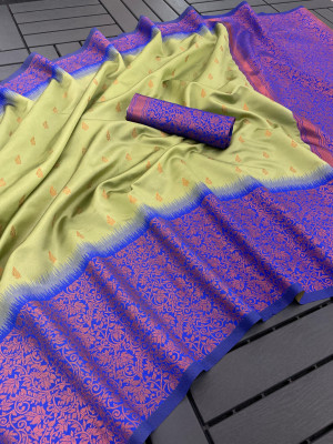 Pista green color soft kanjivaram silk saree with zari weaving work