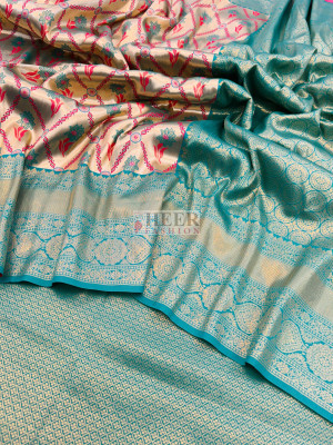 Firoji color dharmavaram banarasi silk saree with zari weaving work