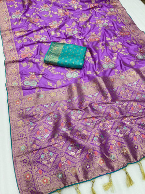 Light Lavender color dola silk saree with zari weaving work