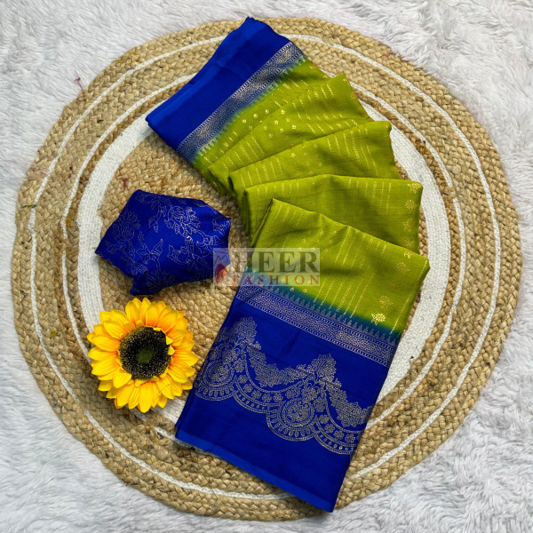 Parrot green color soft chiffon georgette saree with foil printed work