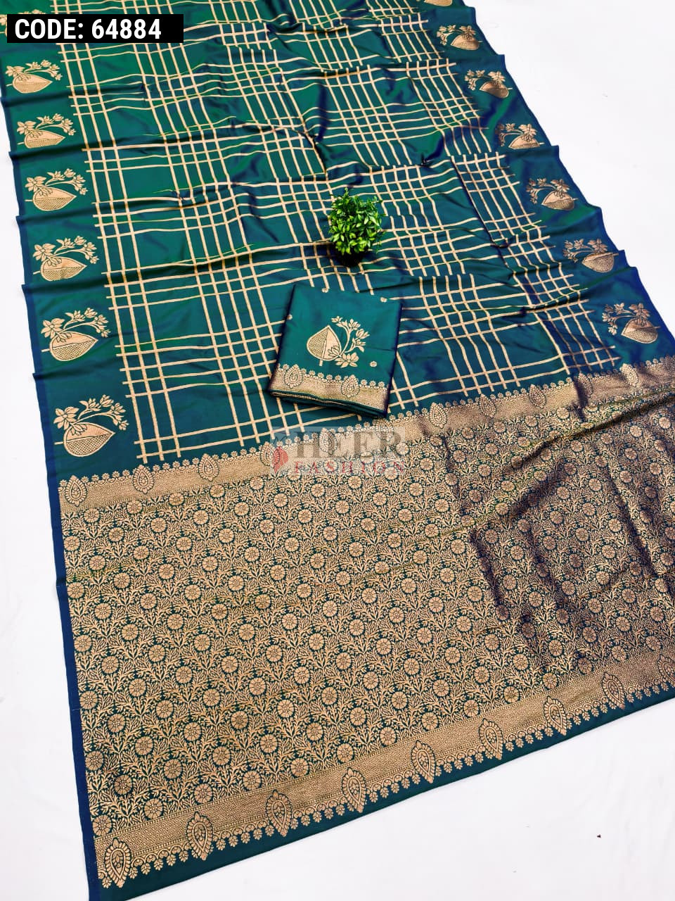 Rama green premium soft banarasi silk saree with zari weaving work