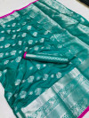 Rama Green Soft lichi silk saree with silver zari woven