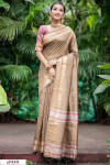Beige color Soft Raw silk Woven work saree