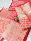 Pink color Lichi silk Zari weaving work saree