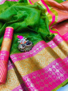 Green color Kota Silk Weaving Work saree