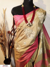 Pink bordered Jute silk embroidered cut work saree