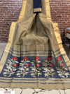 Beige color Linen silk Zari weaving  jamdani saree