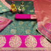 Rama green color banarasi Silk Jacquard weaving work saree