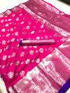 Pink color soft lichi silk saree with silver zari woven