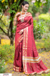 Red color Soft Raw silk Woven work saree