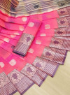 Pink color soft cotton weaving work saree
