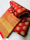 Red color lichi silk golden zari work saree