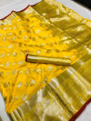 Yellow color soft lichi silk saree with silver zari woven