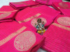 Pink color Soft Linen silk Zari Weaving Work saree