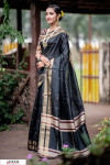 Black color Soft Raw silk Woven work saree