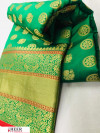 Green color lichi silk golden zari work saree
