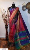 Multi color border and pallu raw silk saree