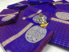 Blue color Soft Linen silk Zari Weaving Work saree