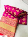 Pink color lichi silk golden zari work saree