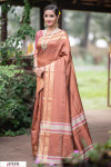 Brown color Soft Raw silk Woven work saree