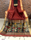 Maroon color Linen silk Zari weaving  jamdani saree