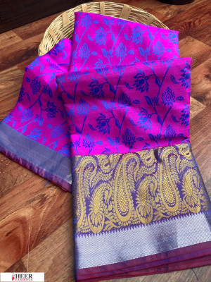 Pink color soft Banarasi silk Zari woven work saree