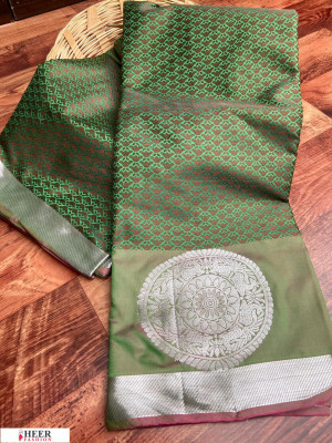 Green color soft Banarasi silk Zari woven work saree
