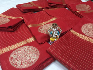 Red color Soft Linen silk ZarI Weaving Work saree