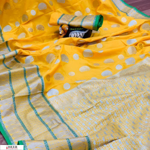 Yellow color kanjeevaram Soft Silk Zari Work saree