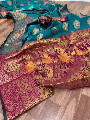 Firoji color Pure Banarasi  weaving work saree