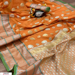 Orange color kanjeevaram Soft Silk Zari Work saree