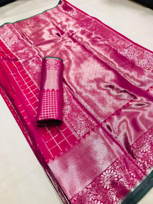 Pink colour Lichi Silk Weaving Work Saree
