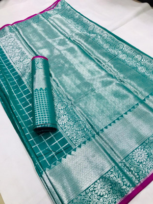 Firoji color Lichi Silk Weaving Work Saree