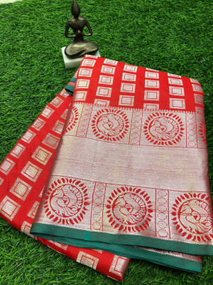 Red color Lichi silk Zari weaving work saree