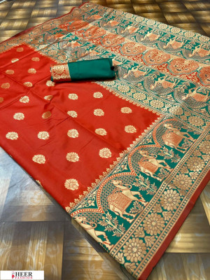Red color soft & Pure Banarasi silk saree With Rich Weaving Pallu