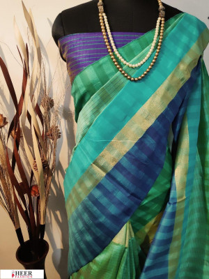 Multi color border and pallu  raw silk saree