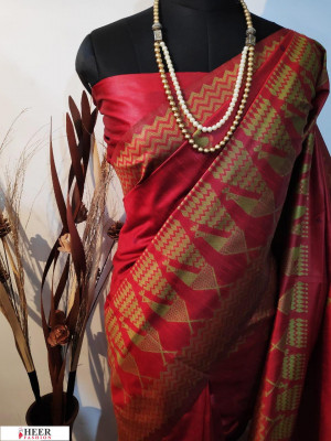 Handloom raw silk resham weaving work saree