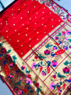 Red color paithani pure silk saree with zari work