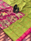 Pink color linen digital & kalamkari print saree with fancy pallu