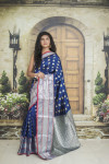 Navy blue color Kanjivaram Soft Silk Zari work saree