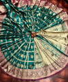 Rama green color banarasi silk saree with golden zari work