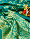 Rama green color soft banarasi silk saree with golden zari and jacquard weaving work