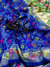 Royal blue color soft banarasi silk saree with golden zari work