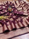 Magenta color cotton saree with designer golden zari weaving work