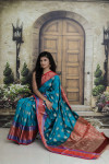 Rama green color kanchipuram handloom weaving silk saree with zari work